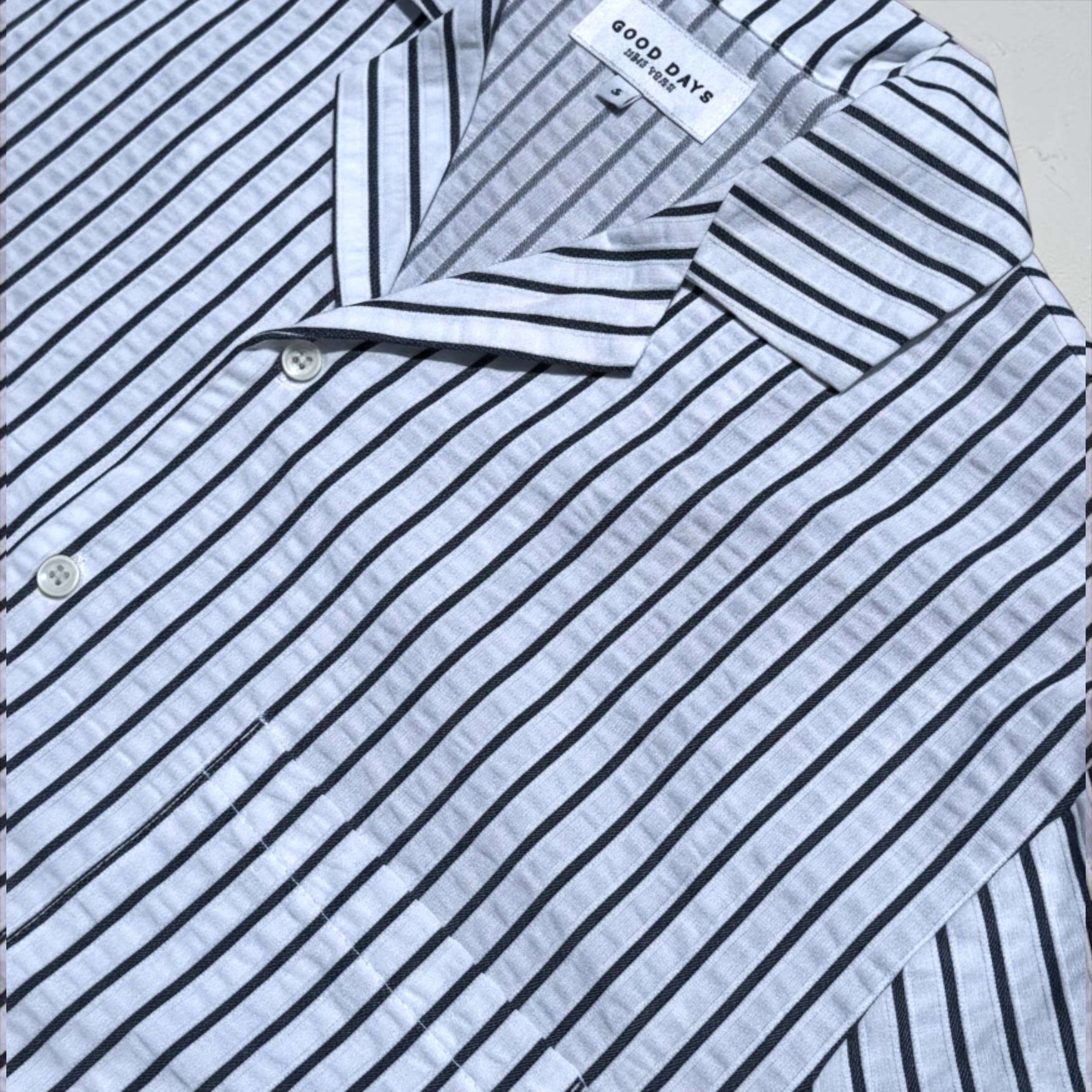 Sailor Seersucker Camp Shirt: Navy/White