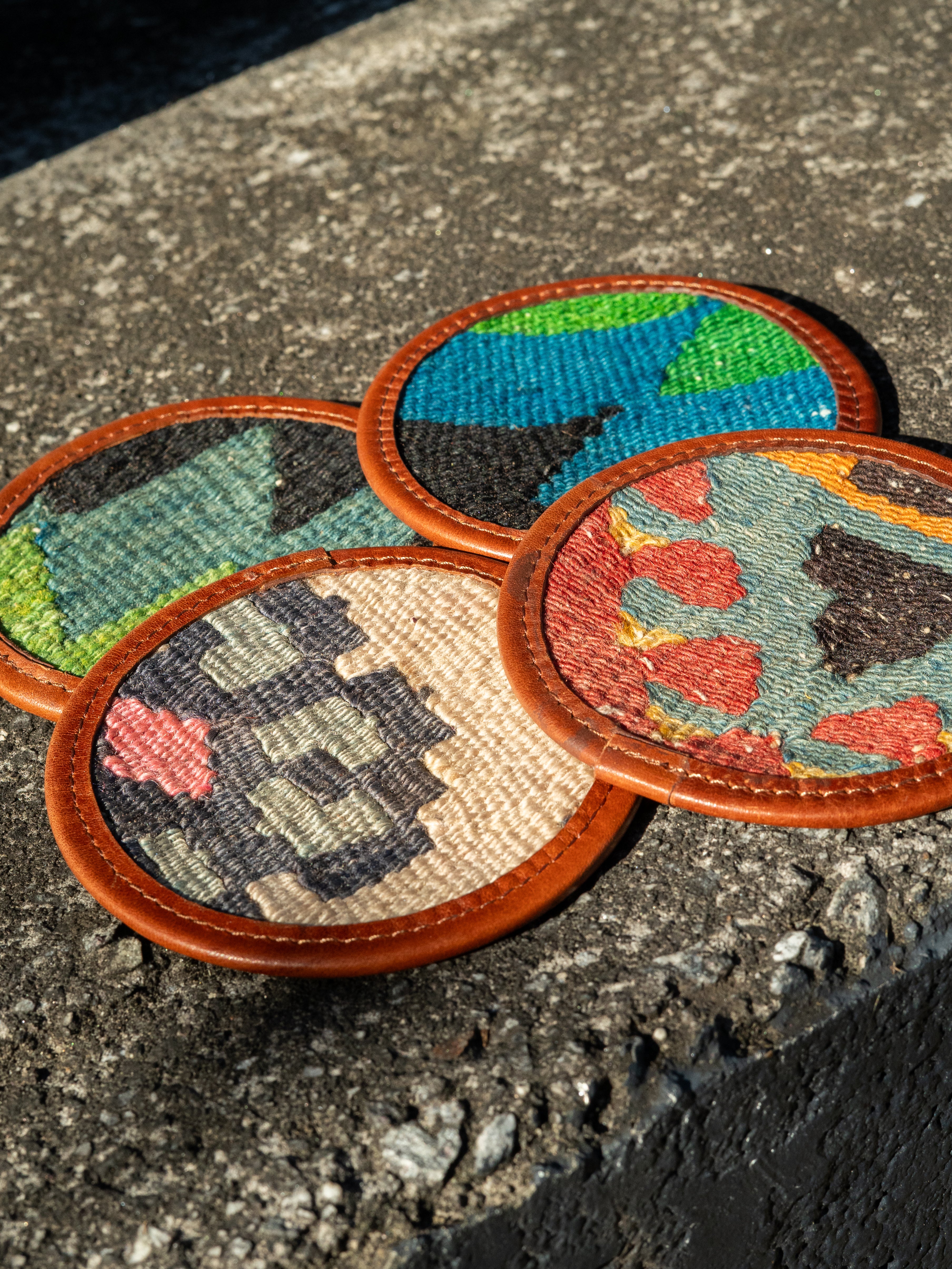 Kilim Coasters: Brown Leather (Set of 4)