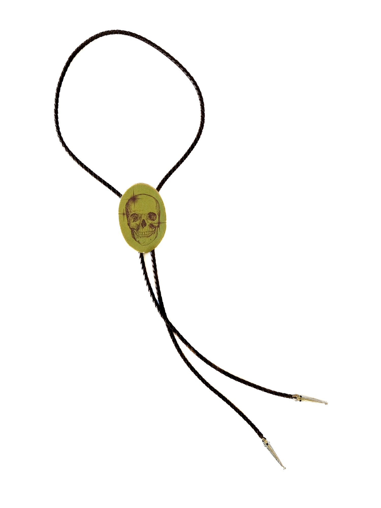 Bolo Tie: Skull & Retro Stars (Olive Green/Black Cord)