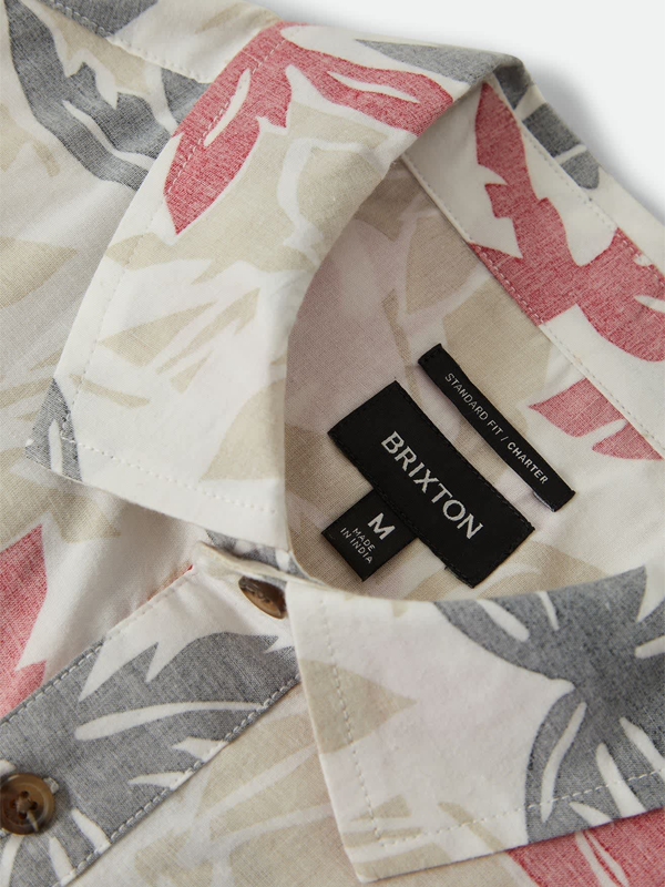 Charter Print S/S Woven Shirt: Off White/Black/Red Palm Floral