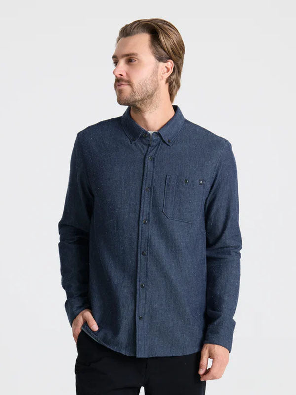 Scholar Chambray Button Up Shirt: Mid Indigo
