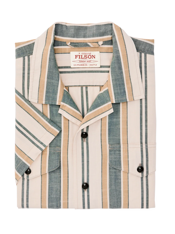 Short Sleeve Chambray Camp Shirt: Natural/Khaki