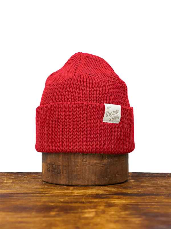 Cherry Red Upcycled Cotton Watchcap: One Size