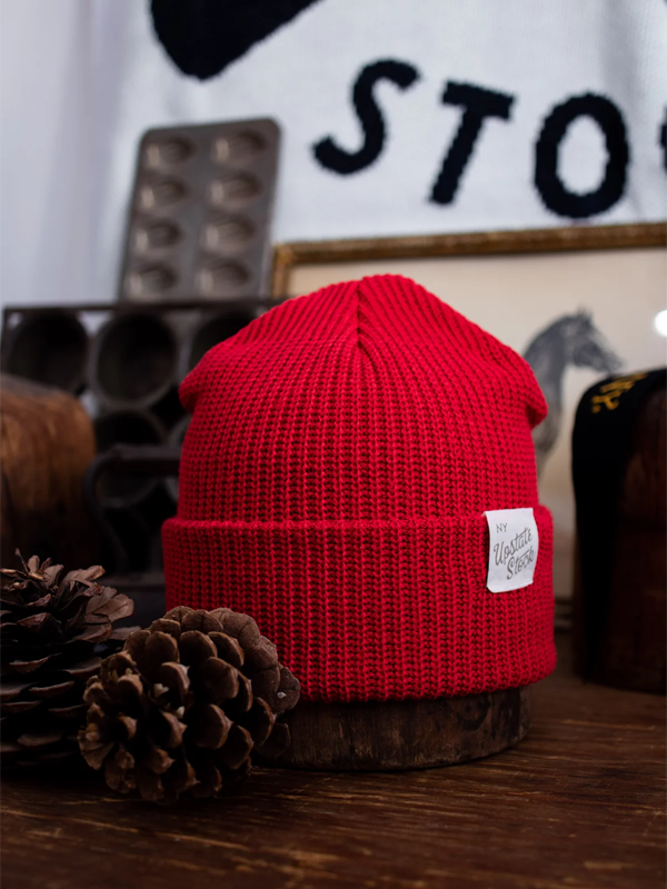 Cherry Red Upcycled Cotton Watchcap: One Size