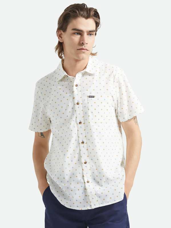 Charter Print S/S Woven Shirt: Off White/Multi Diamond Tile