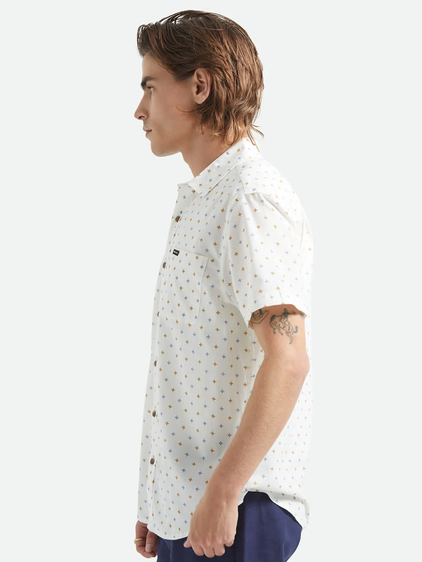 Charter Print S/S Woven Shirt: Off White/Multi Diamond Tile