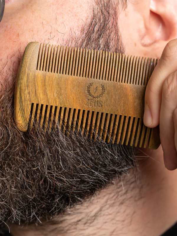 Two-Sided Sandalwood Beard Comb with Leather Sheath