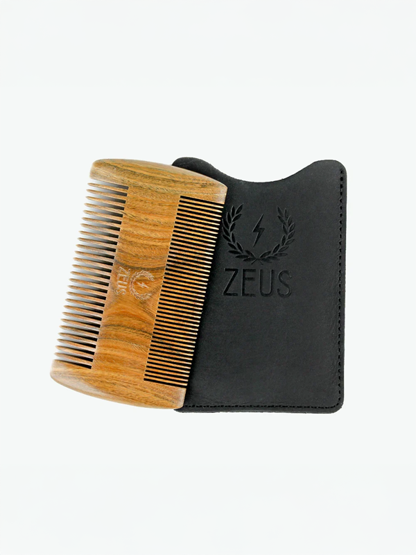 Two-Sided Sandalwood Beard Comb with Leather Sheath