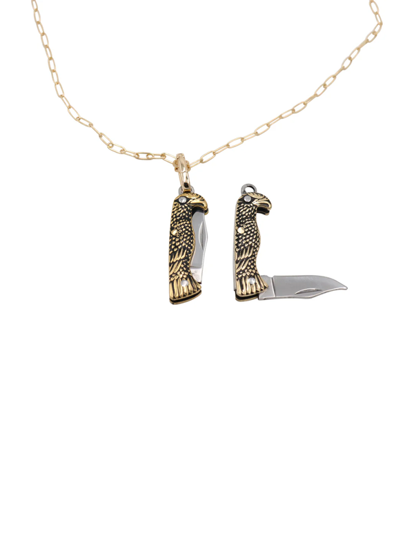Eagle Folding Knife Necklace: Gold Tone
