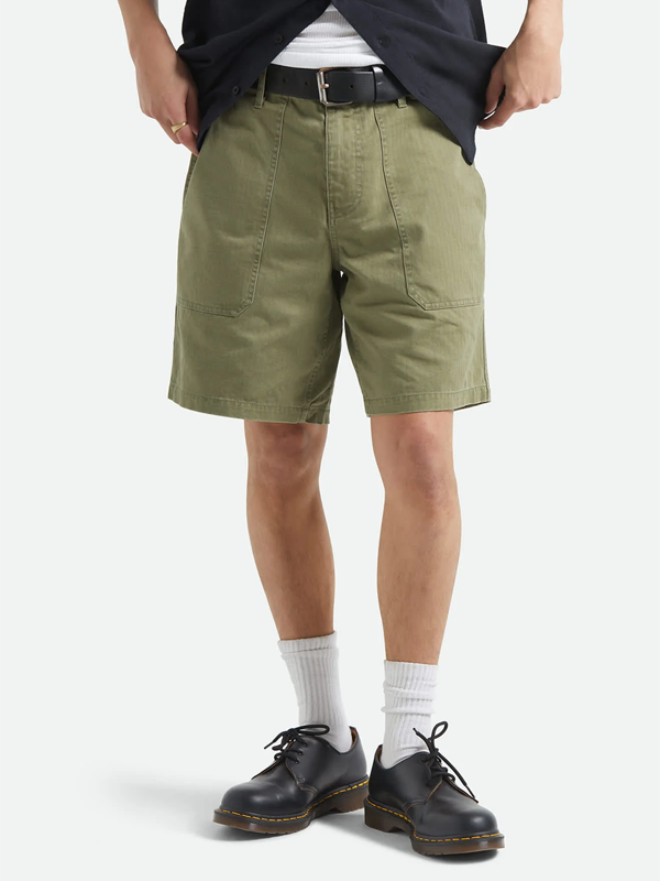 Surplus Vintage Wash Herringbone Short: Washed Olive Green