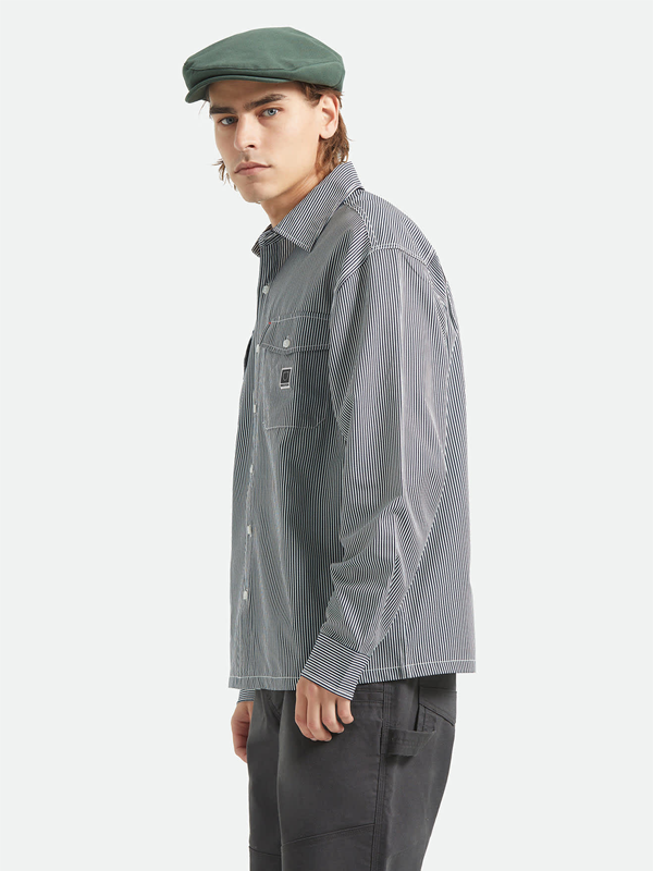 Journey Lightweight Long Sleeve Woven Shirt: Navy/White Stripe