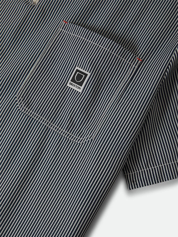 Journey Lightweight Short Sleeve Woven Shirt: Navy/White Stripe