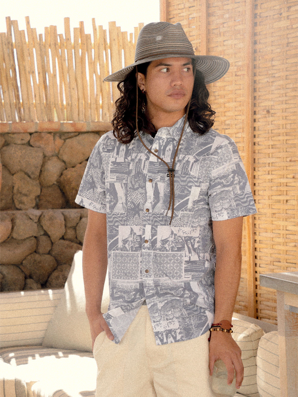 Charter Print S/S Woven: Navy/White Collage