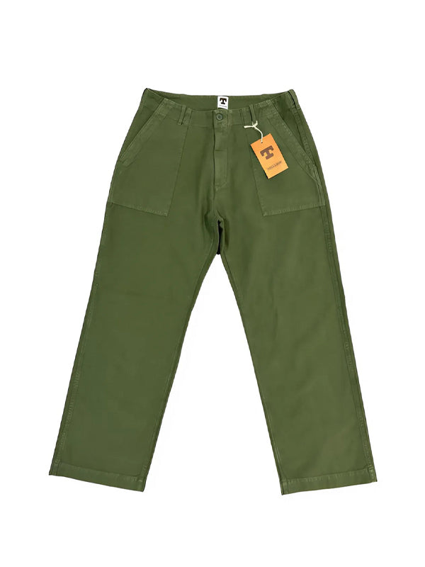 Wide Leg Fatigue Pants: Olive Sateen