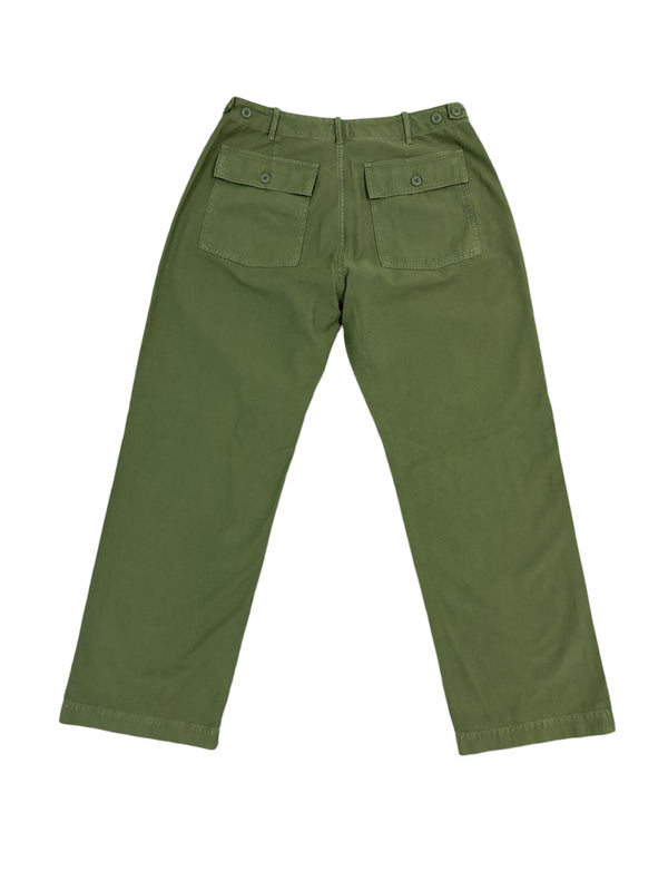 Wide Leg Fatigue Pants: Olive Sateen