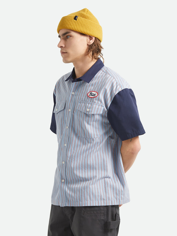 Builders Olson Woven Short Sleeve: Blue Aura Stripe