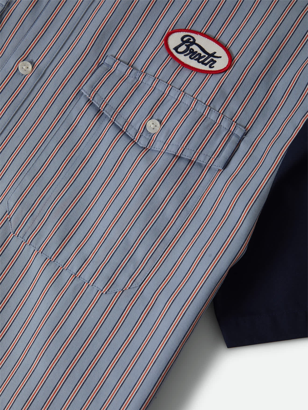 Builders Olson Woven Short Sleeve: Blue Aura Stripe