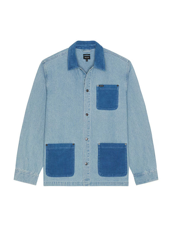 Herringbone Chore Coat: Light Wash Denim Herringbone