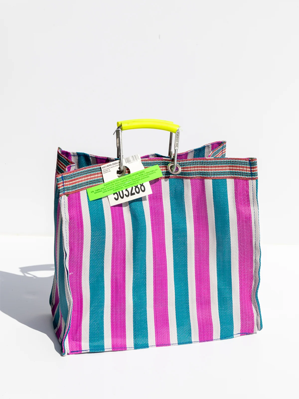 Recycled Plastic Stripe Bag: Green/Pink
