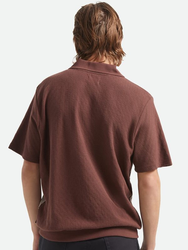 Theo Jacquard Short Sleeve Polo: Chocolate/Off White
