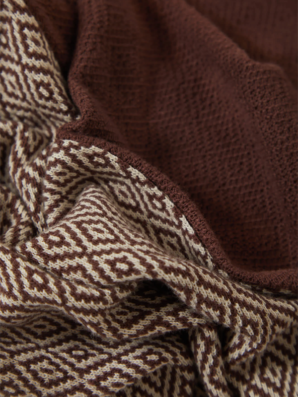 Theo Jacquard Short Sleeve Polo: Chocolate/Off White