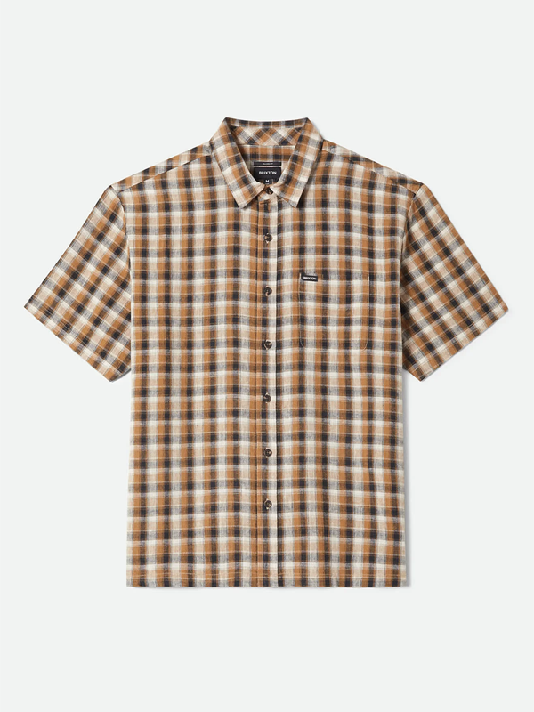 Cru Linen Blend Plaid S/S Woven: Black/Tobacco Plaid