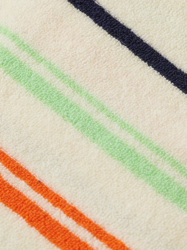 Comfortable toweling sweatshorts featuring a vibrant multi-stripe design, offering a soft and relaxed fit for casual wear.