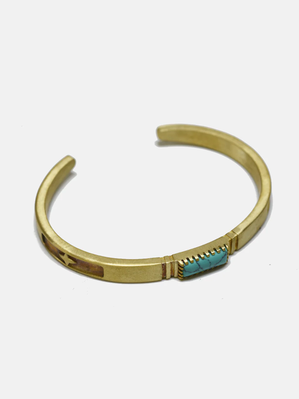 Turquoise Inlay Bracelet: Brass