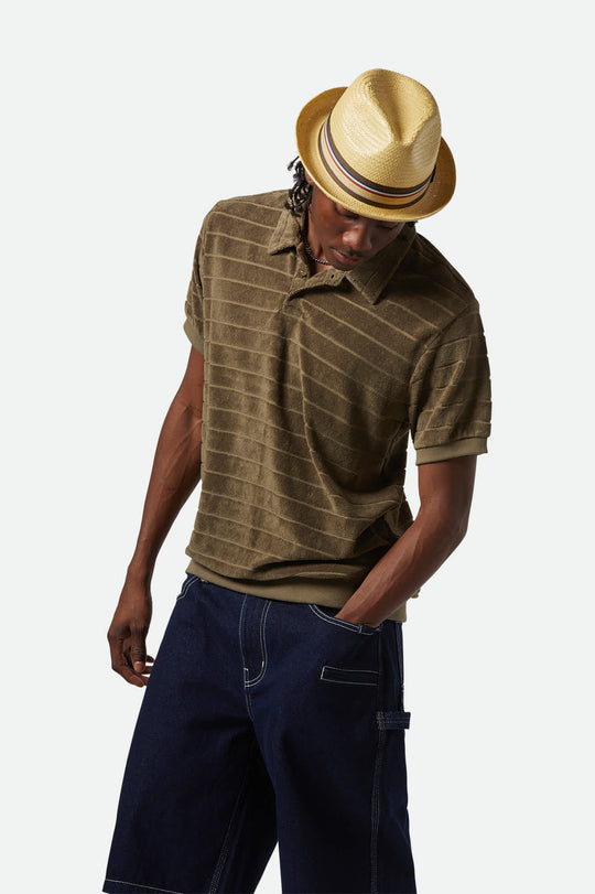 Weekend Terry Cloth S/S Polo Knit Top: Ivy Green