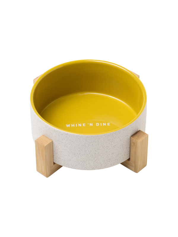 Ceramic Bowl with Wooden Stand: Ochre, Whine 'N Dine