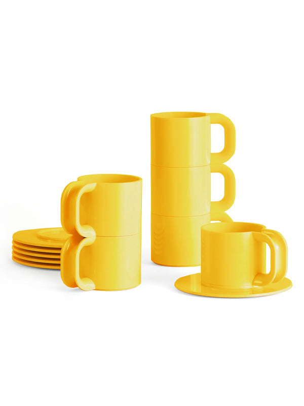 Yellow Hellerware Max 2 Cups & Saucers: Set of 12