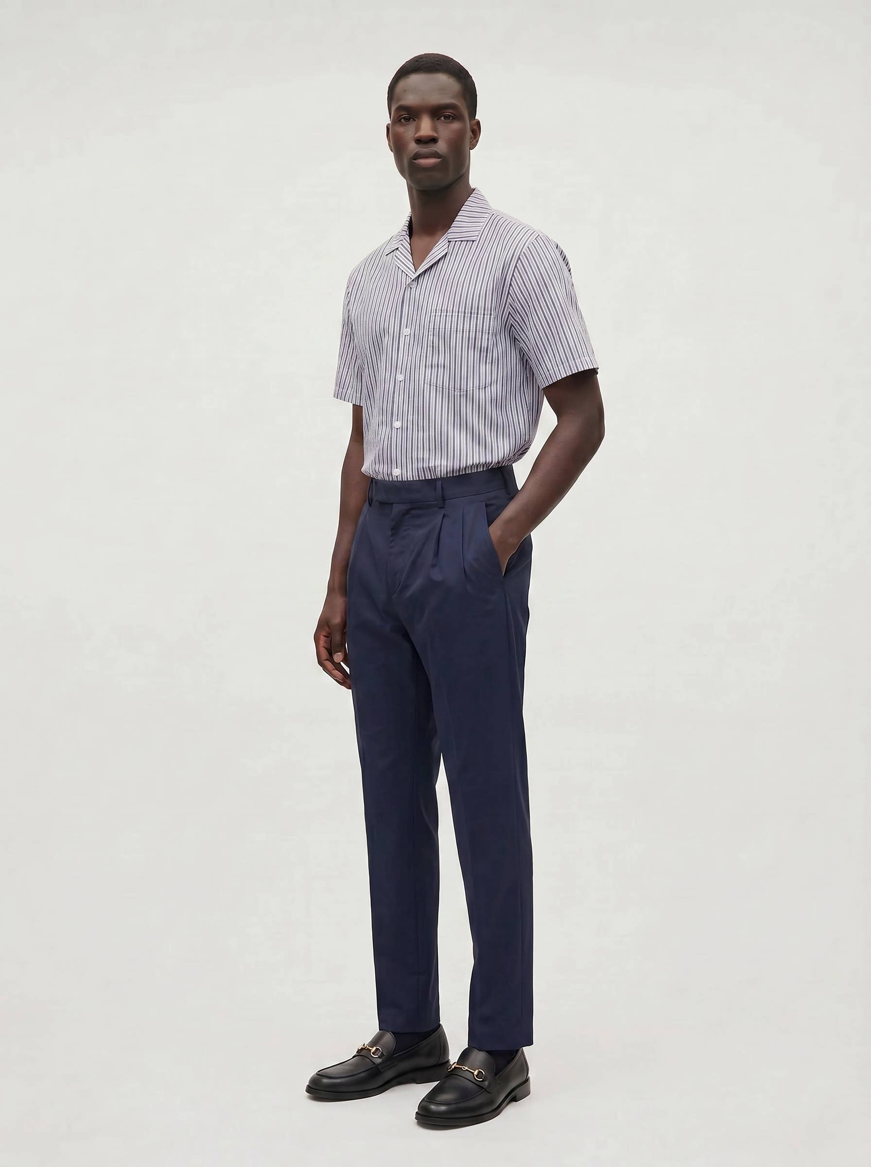 Sailor Seersucker Camp Shirt: Navy/White