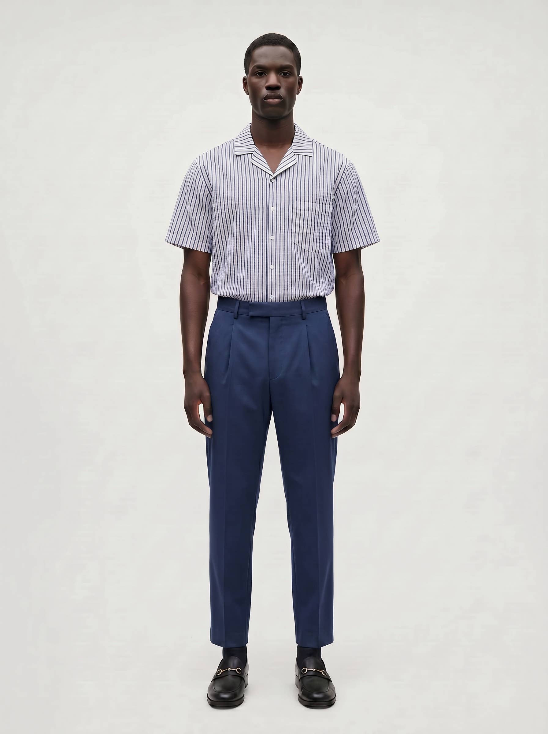 Sailor Seersucker Camp Shirt: Navy/White