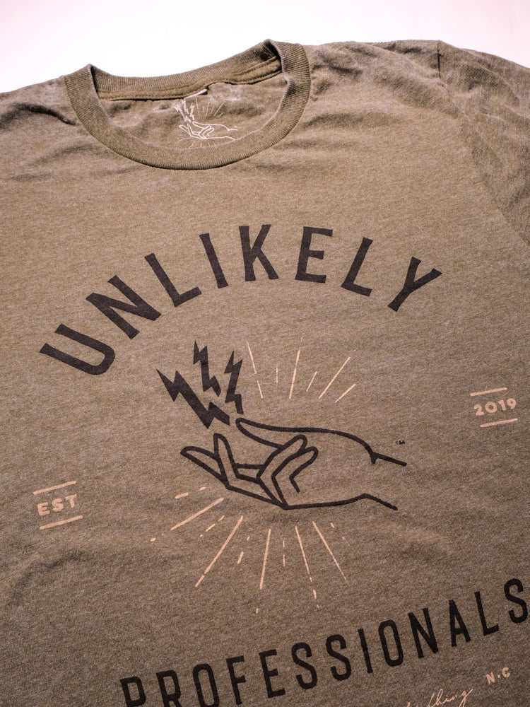 Unlikely Professionals Logo Tee: Burn Out Green