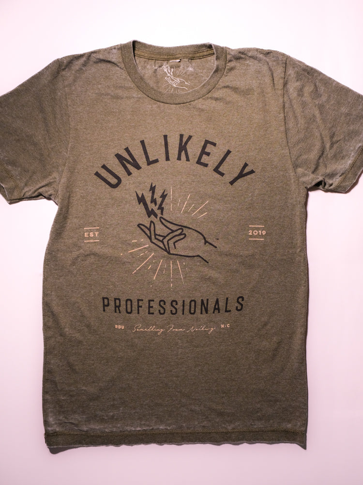 Unlikely Professionals Logo Tee: Burn Out Green