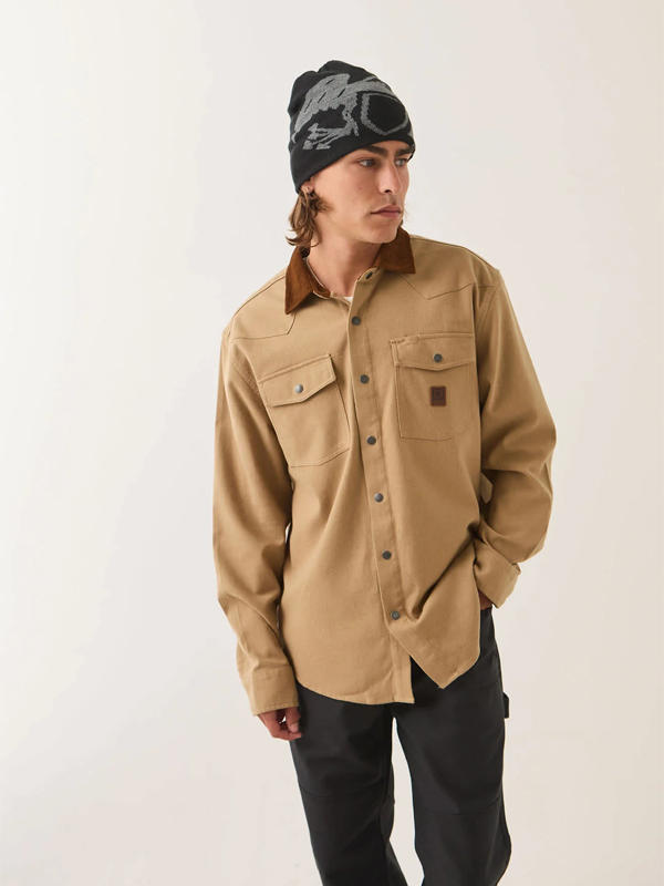 Bowery Builders Ranch Performance Flannel: Khaki/Brown