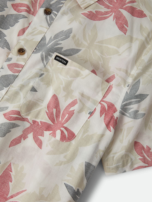 Charter Print S/S Woven Shirt: Off White/Black/Red Palm Floral