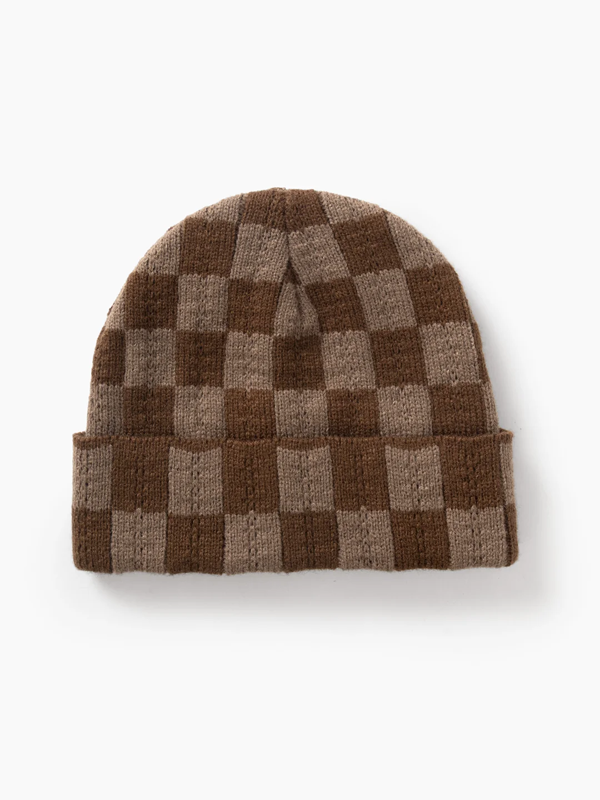 Chunky Check Beanie: Brown