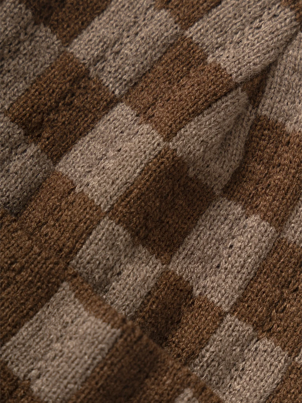Chunky Check Beanie: Brown