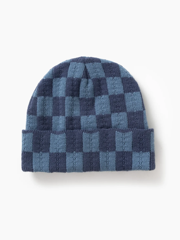 Chunky Check Beanie: Navy