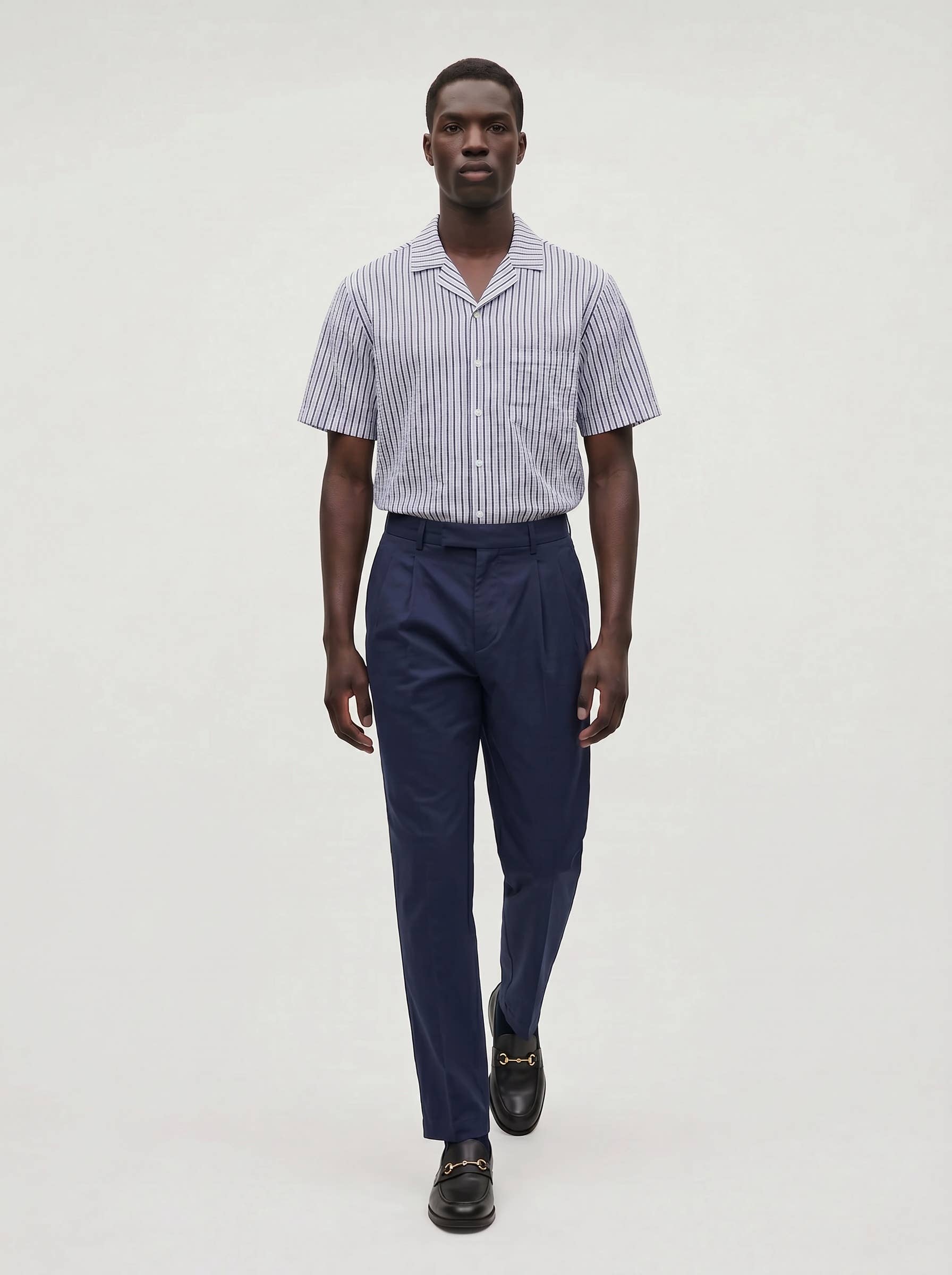 Sailor Seersucker Camp Shirt: Navy/White