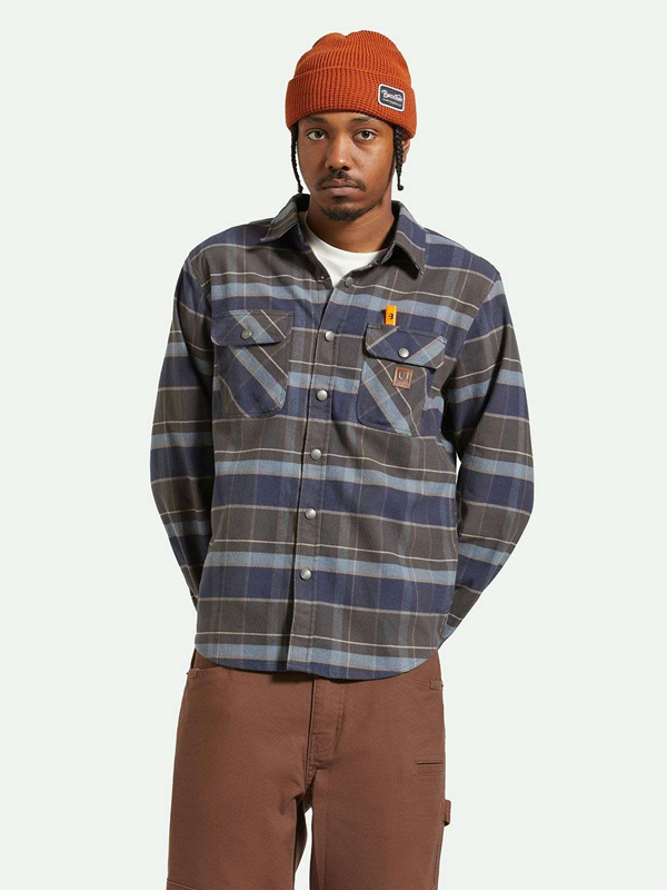 Builders Bowery Stretch L/S Flannel: Washed Navy/Black/Coronet Blue