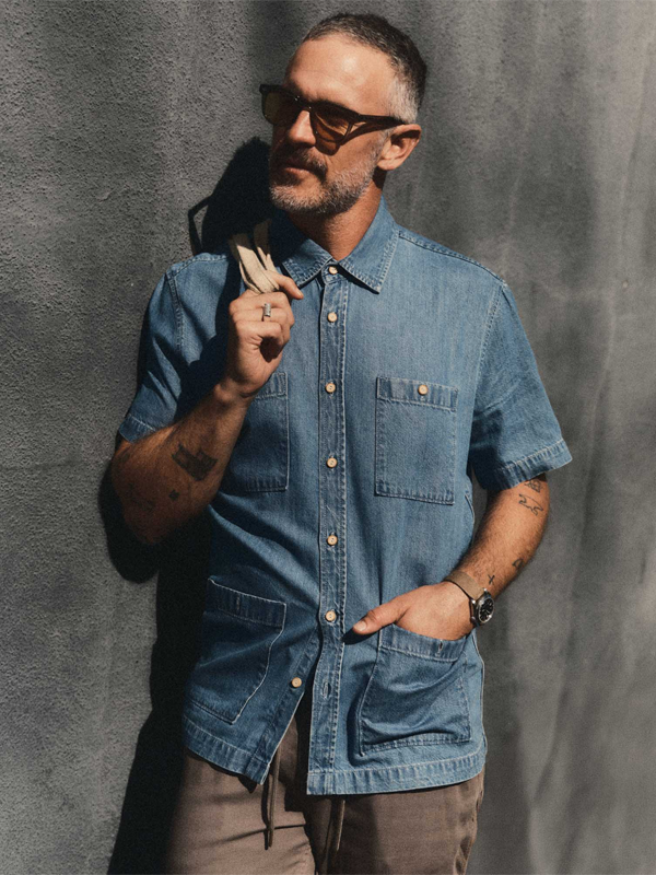 The Gulf Shirt: Washed Indigo Twill
