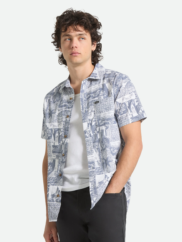 Charter Print S/S Woven: Navy/White Collage
