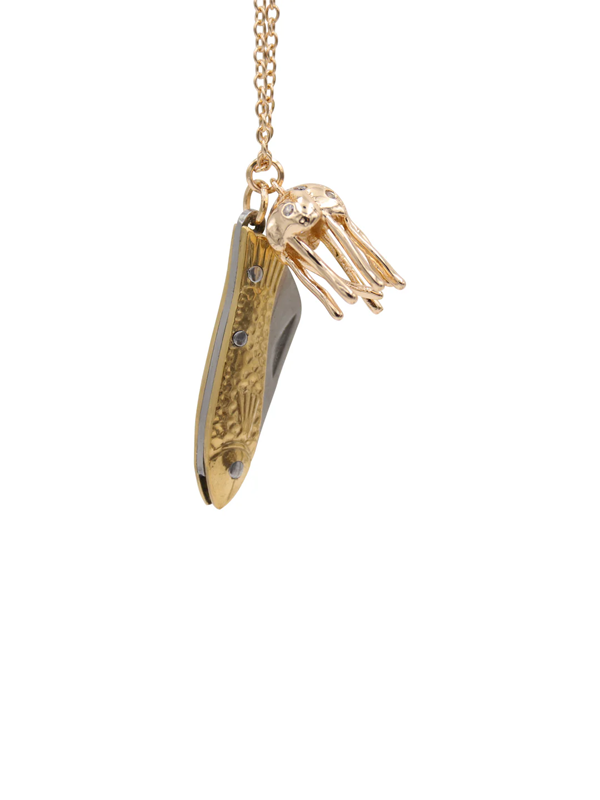Fish Folding Knife Necklace: Gold Tone