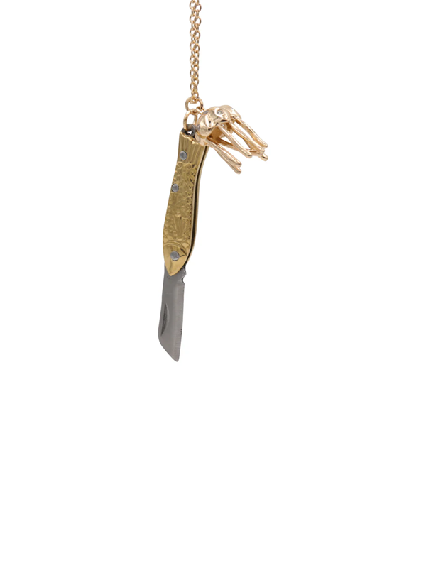 Fish Folding Knife Necklace: Gold Tone