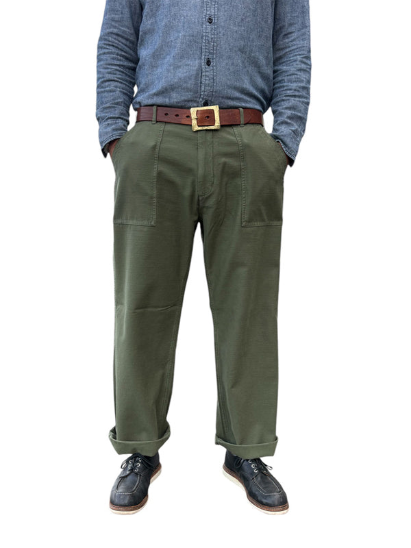 Wide Leg Fatigue Pants: Olive Sateen