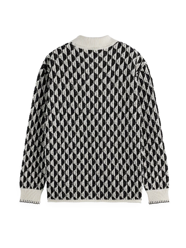 Jacquard Drop Shoulder Long Sleeve Polo: Imagine White Stripe