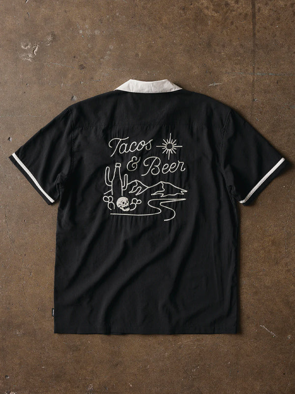 Men's button-up shirt featuring a fun and vibrant Tacos & Beer print, perfect for casual outings and summer vibes.
