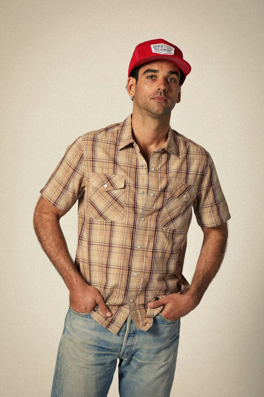 Wayne S/S Woven Top: Western Plaid